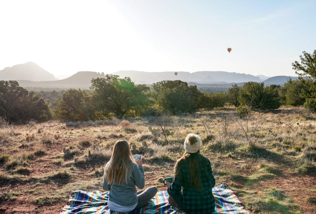 picnic in the desert while camping