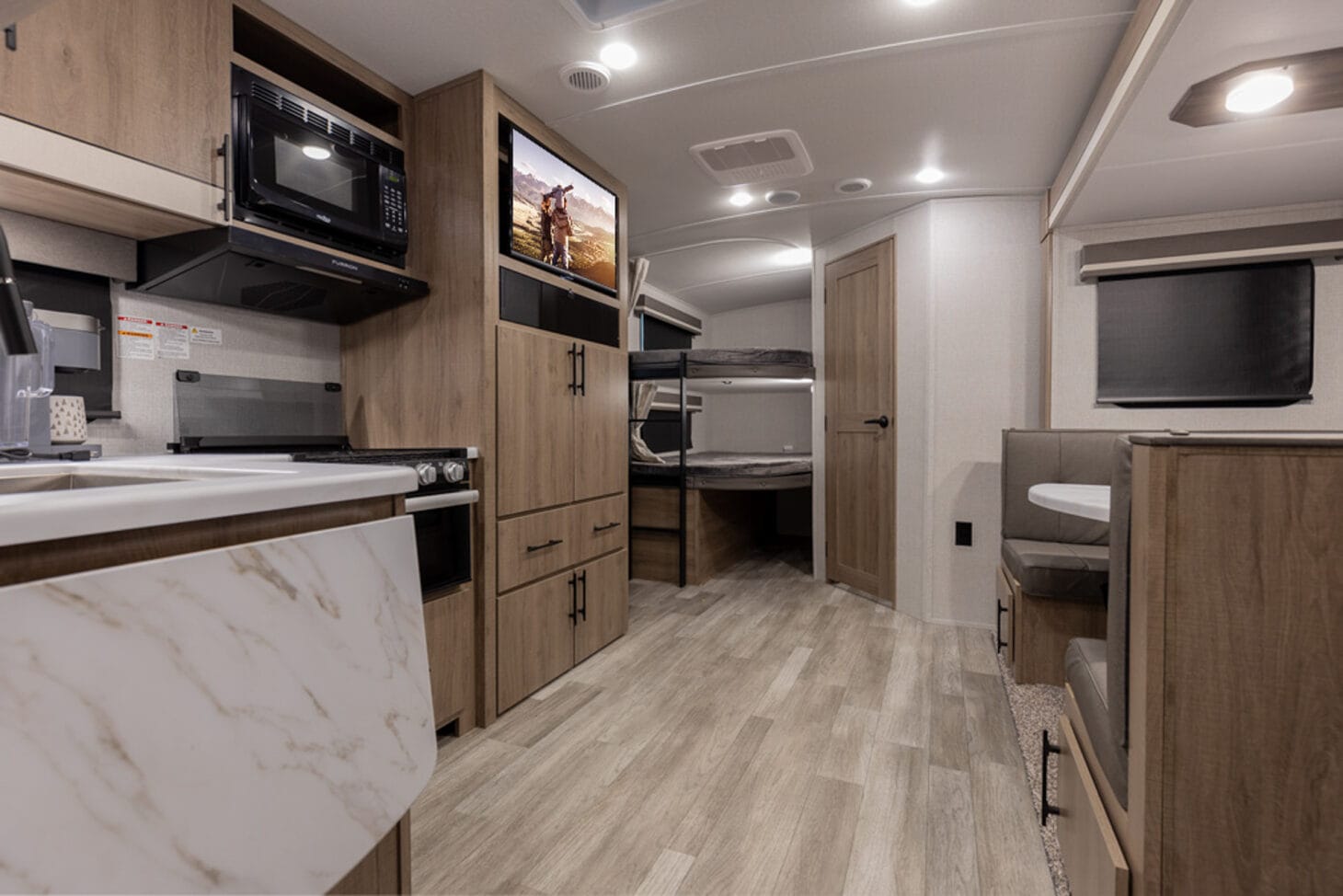 Interior of a bunkhouse RV