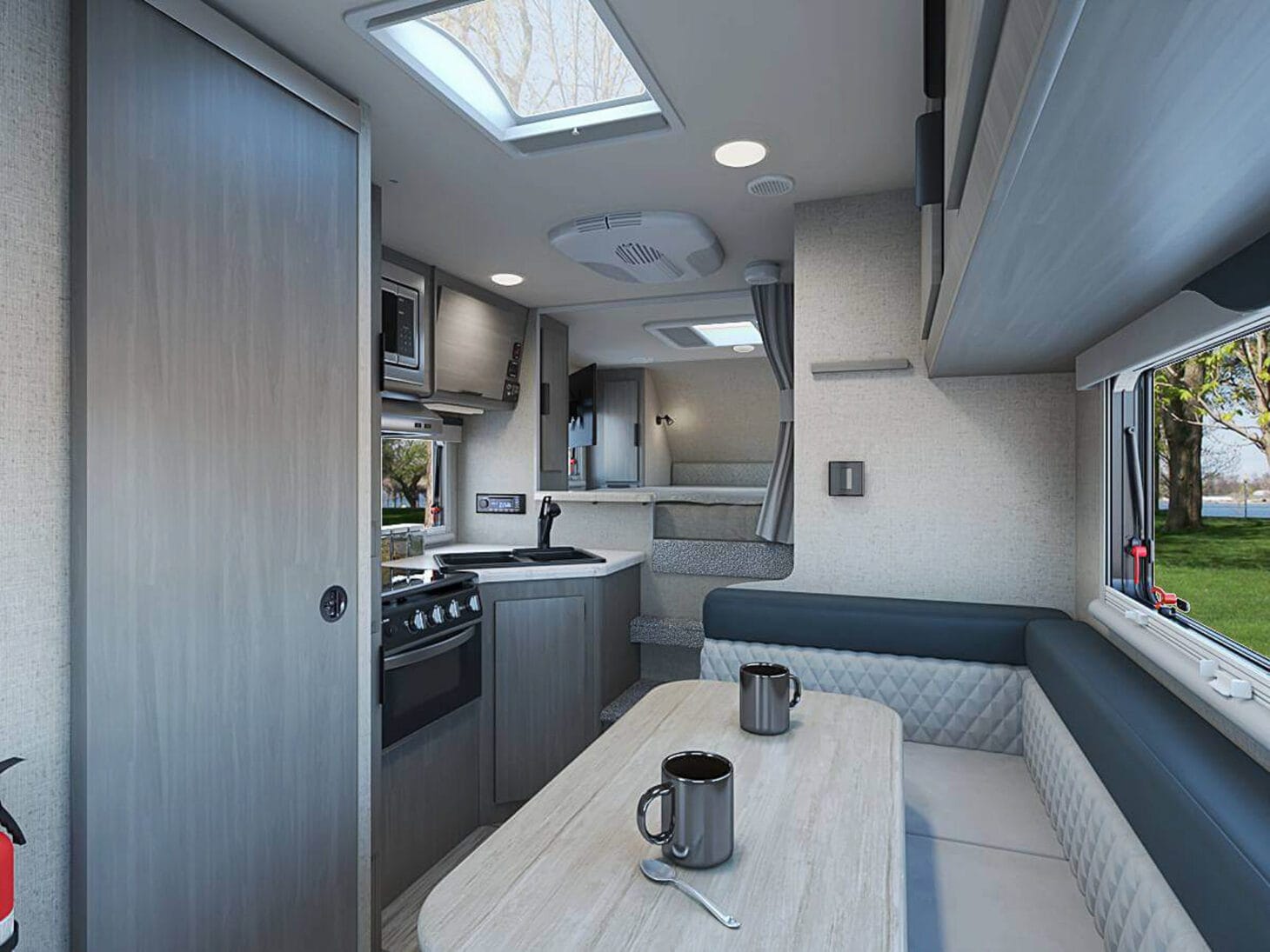 Light gray truck camper interior