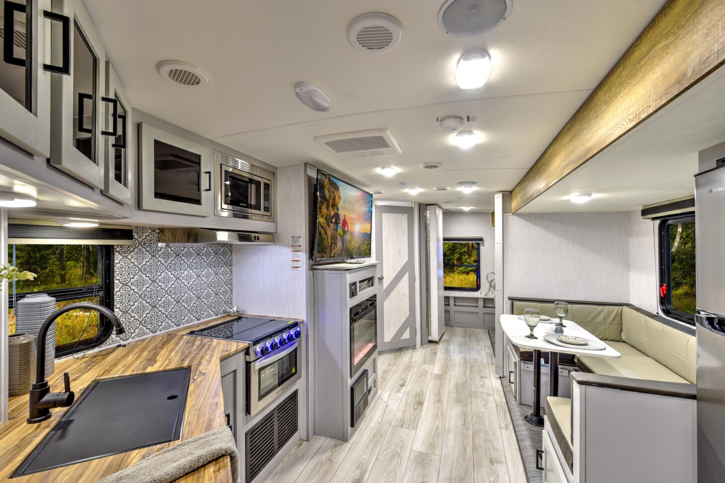 Spacious interior of an RV living area