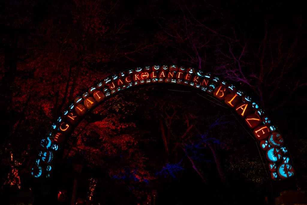 An arched banner of pumpkins