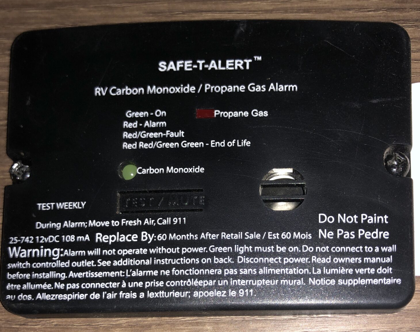 Carbon Monoxide detector in an RV