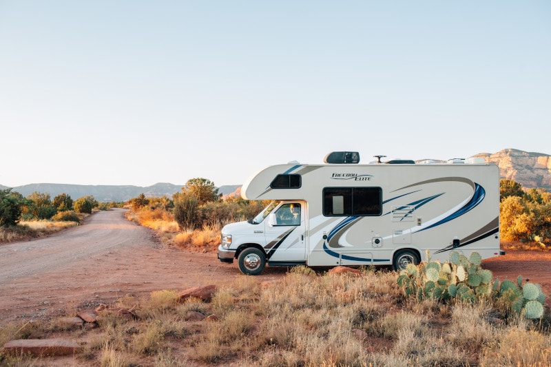 rv parked in the desert