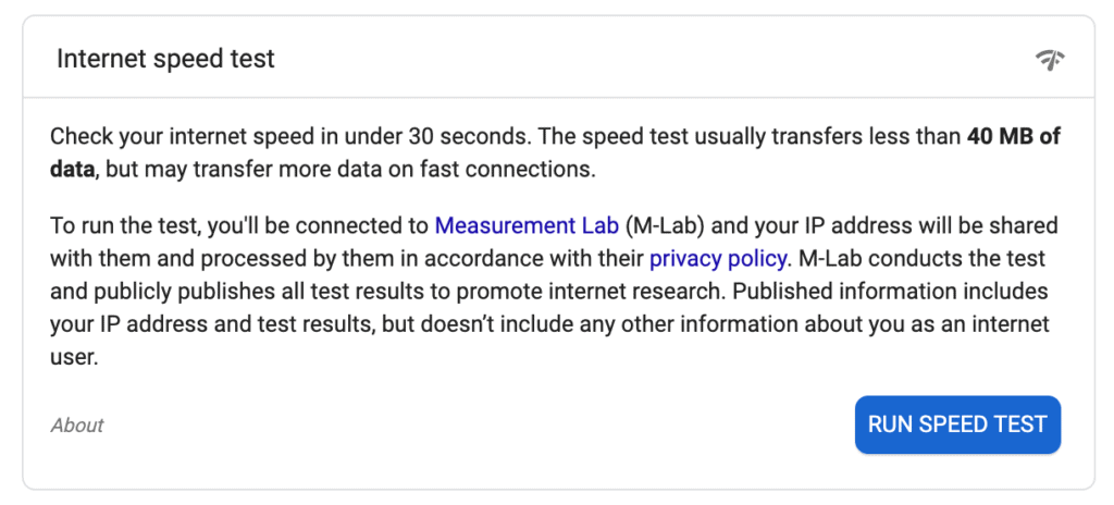 Description of what an internet speed test is